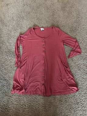Umgee Button-Front A-Line Tunic in Dusty Rose